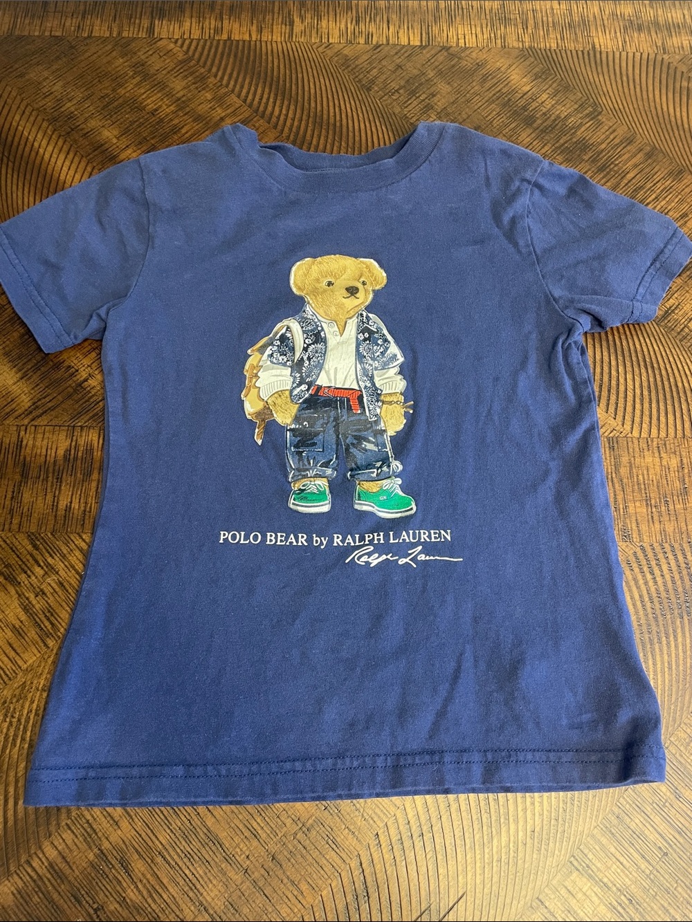 Ralph Lauren Navy Polo Bear Graphic Tee with Green Sneakers
